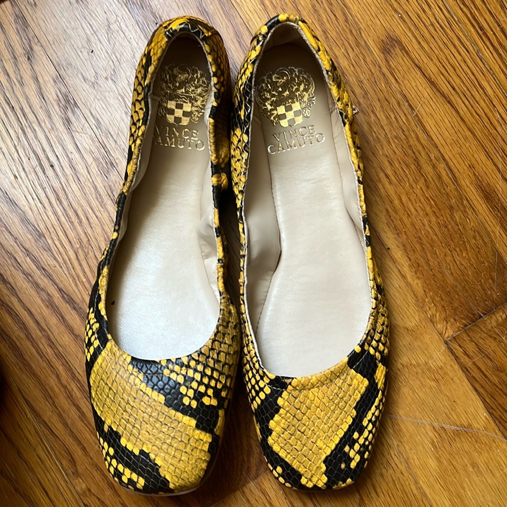 Vince Camuto Yellow Snakeskin Print Flats